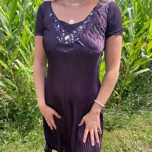 Vintage Embellished Silky MIDI Dress